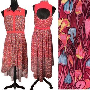 Minuet Red Floral Fairycore Dress High-Low Colorful Sleeveless Asymmetrical